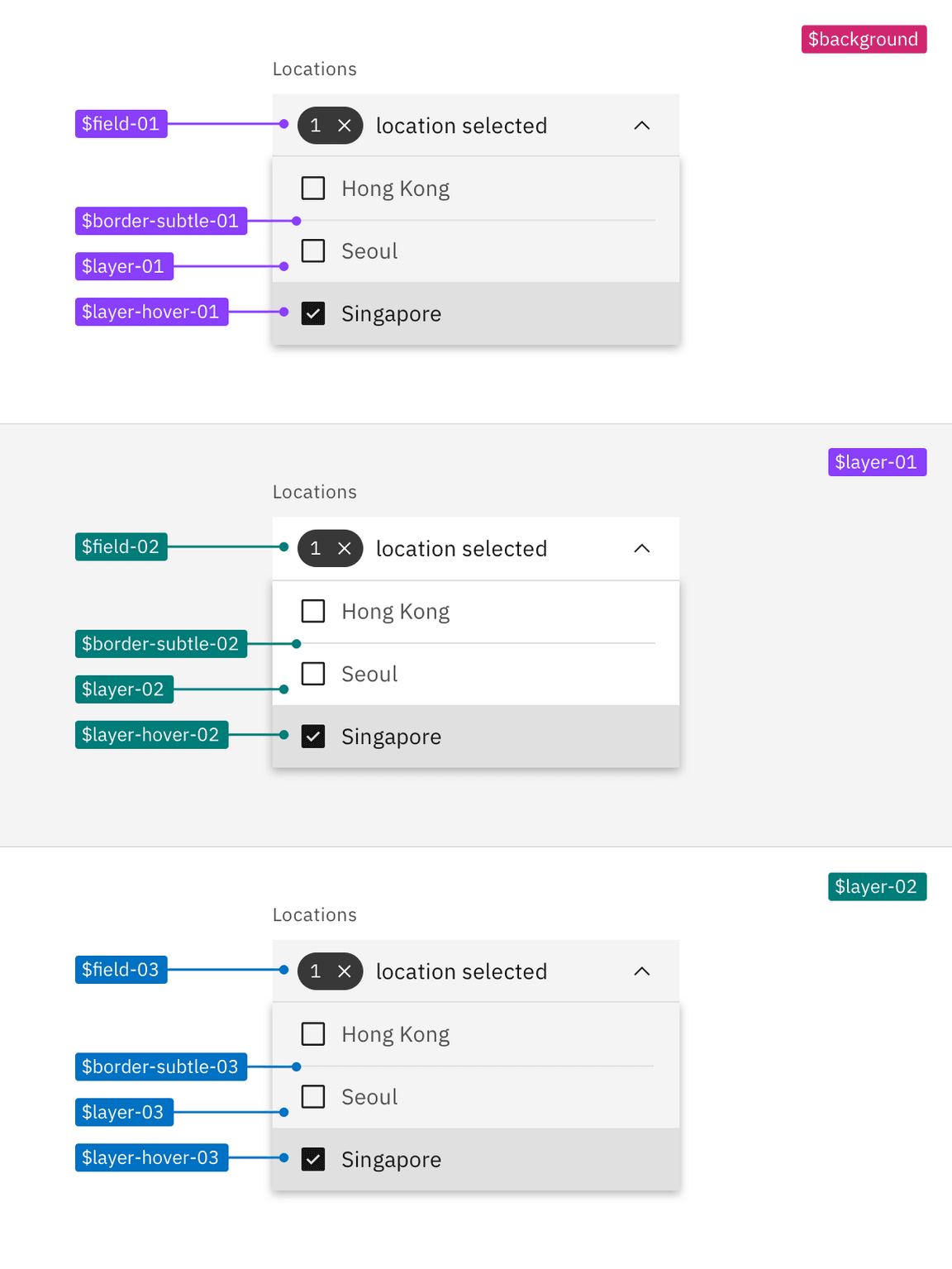 Layer set tokens applied to dropdown in the White theme